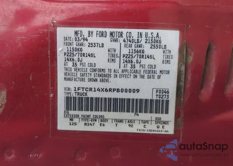 1994 Ford Ranger Super Cab from USA, damaged, VIN 1FTCR14X6RPB00009